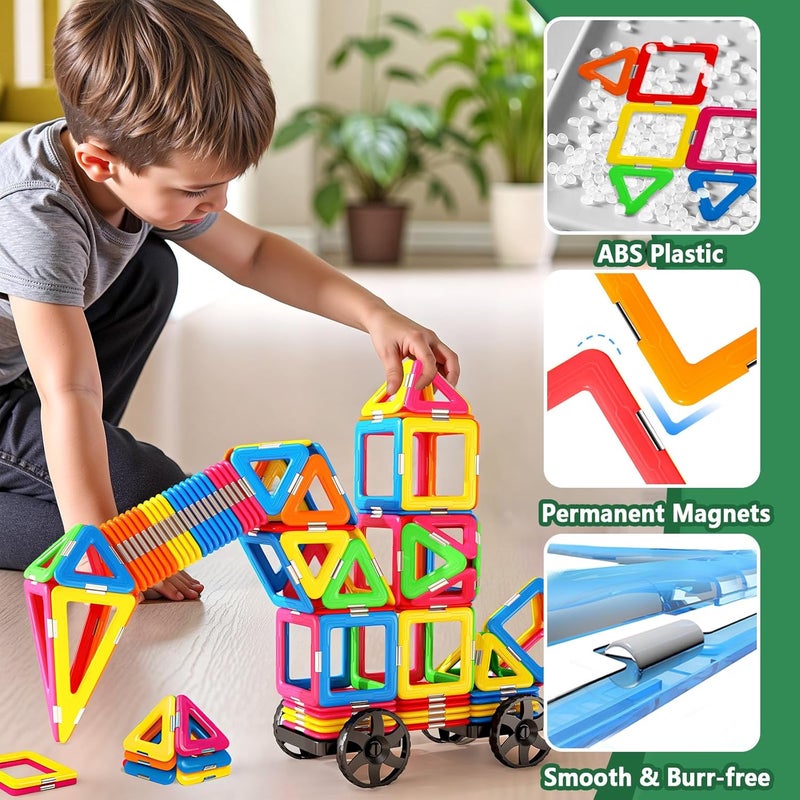 Coodoo Magnetic Tiles with 2 Cars Toys for 3 4 5 6 7 8+ Year Old Boys Girls, Magnetic Blocks Building Set for Toddlers STEM Creativity Educational Toys for Kids Age 3-6 - Image 5